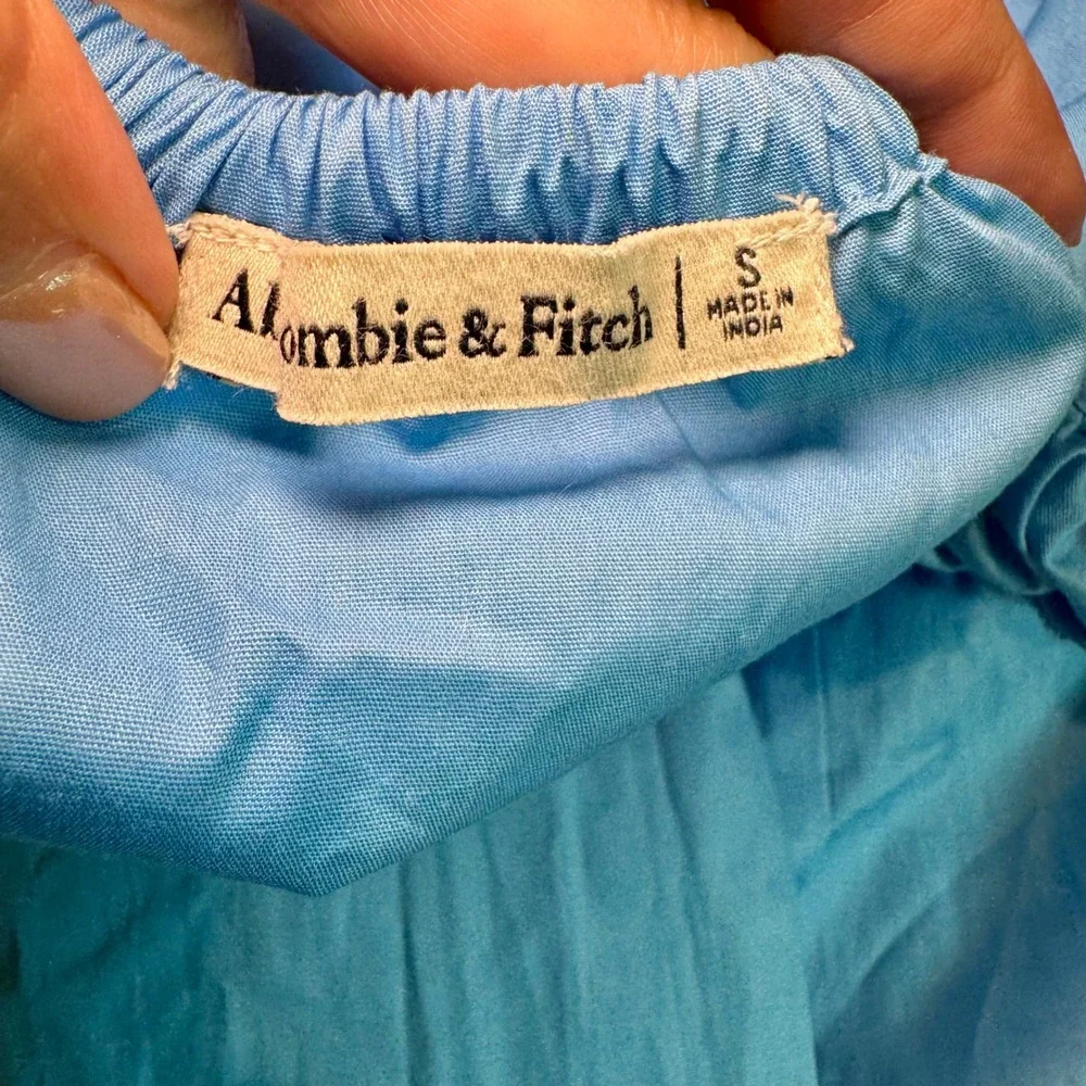 Abercrombie & Fitch Blue Ruffle Strap Tie Back Pleated Tiered Maxi Dress Small